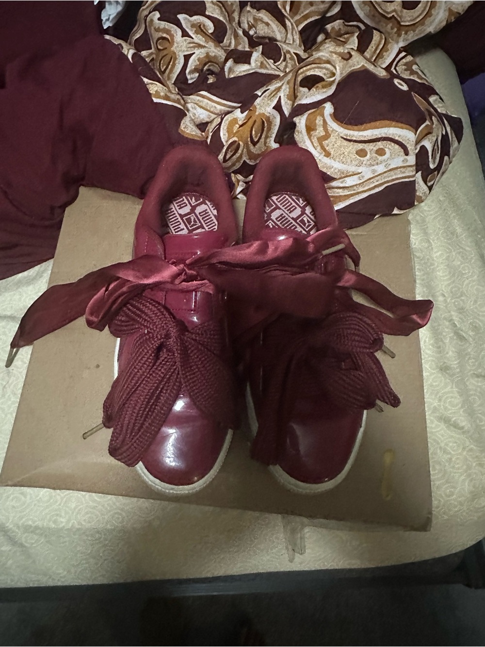 Puma Burgundy Athletic Sneakers with Satin Ribbon Laces